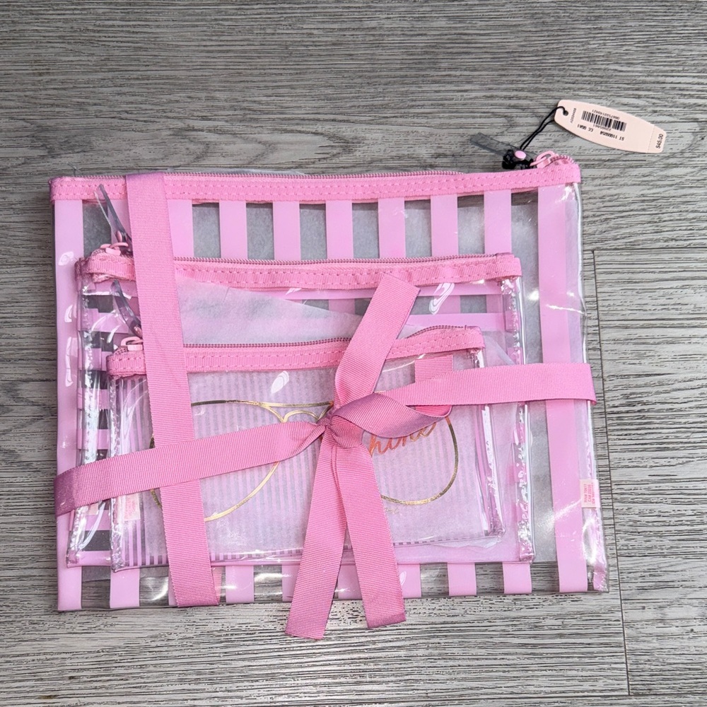 Victoria Secret Pink Striped Clear Travel Bag Set